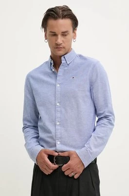 Tommy Jeans koszula męska kolor niebieski slim z kołnierzykiem button-down DM0DM09594