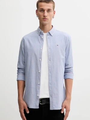 Tommy Jeans koszula męska kolor niebieski slim z kołnierzykiem button-down DM0DM09594