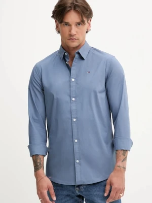 Tommy Jeans koszula męska kolor niebieski slim z kołnierzykiem klasycznym DM0DM04405