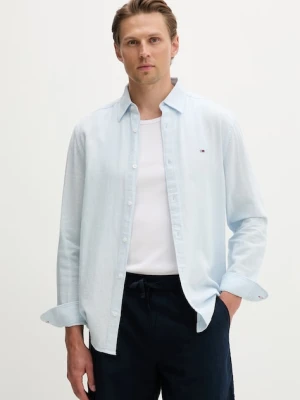 Tommy Jeans koszula męska z lnem niebieski