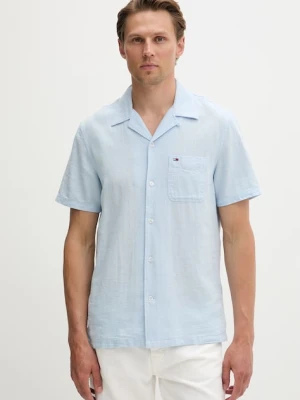 Tommy Jeans koszula męska z lnem niebieski