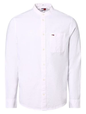 Tommy Jeans Koszula męska z zawartością lnu Mężczyźni Regular Fit Bawełna biały jednolity,