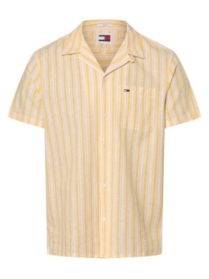 Tommy Jeans Koszula męska z zawartością lnu Mężczyźni Regular Fit Bawełna żółty|biały w paski,