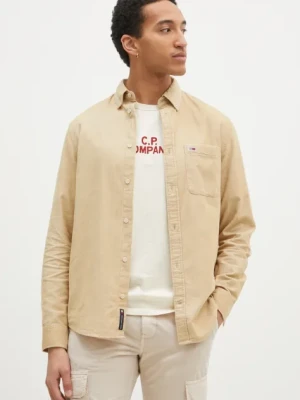 Tommy Jeans koszula sztruksowa kolor beżowy regular z kołnierzykiem button-down DM0DM20672