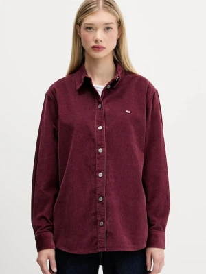 Tommy Jeans koszula sztruksowa kolor bordowy relaxed z kołnierzykiem klasycznym DW0DW18871