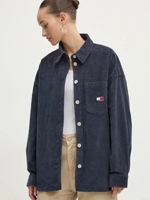 Tommy Jeans koszula sztruksowa kolor granatowy relaxed z kołnierzykiem klasycznym DW0DW18619