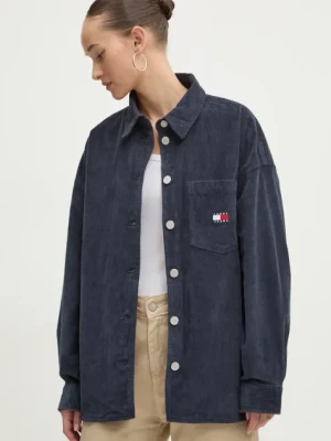 Tommy Jeans koszula sztruksowa kolor granatowy relaxed z kołnierzykiem klasycznym DW0DW18619