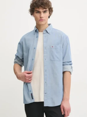 Tommy Jeans koszula sztruksowa kolor niebieski regular z kołnierzykiem button-down DM0DM20672