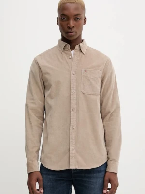 Tommy Jeans koszula sztruksowa męska kolor brązowy regular DM0DM22021