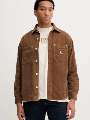 Tommy Jeans koszula sztruksowa męska kolor brązowy relaxed z kołnierzykiem klasycznym DM0DM22016