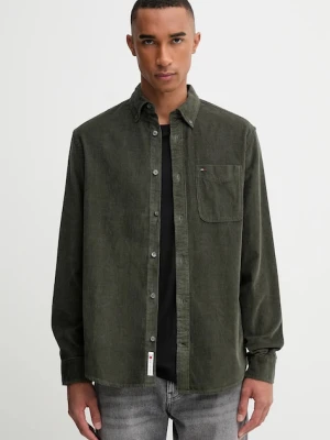 Tommy Jeans koszula sztruksowa męska kolor zielony regular DM0DM22021