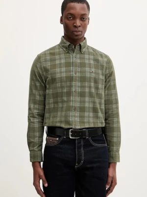 Tommy Jeans koszula sztruksowa męska kolor zielony regular z kołnierzykiem button-down DM0DM22408