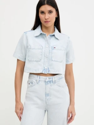 Tommy Jeans koszula z bawełną damska kolor niebieski regular z kołnierzykiem klasycznym DW0DW21072