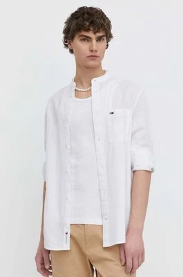 Tommy Jeans koszula z domieszką lnu kolor biały regular ze stójką DM0DM18964