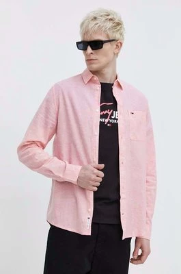 Tommy Jeans koszula z domieszką lnu kolor różowy regular z kołnierzykiem klasycznym DM0DM18962
