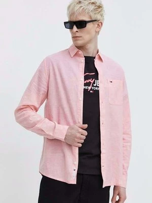 Tommy Jeans koszula z domieszką lnu kolor różowy regular z kołnierzykiem klasycznym DM0DM18962