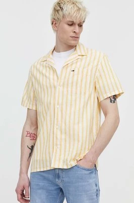 Tommy Jeans koszula z domieszką lnu kolor żółty regular DM0DM18961