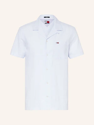 Tommy Jeans Koszula Z Krótkim Rękawem Z Dodatkiem Lnu Regular Fit blau