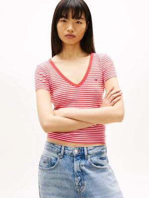Tommy Jeans Koszulka damska Kobiety Bawełna czerwony|biały w paski,