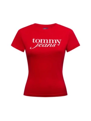 Tommy Jeans Koszulka damska Kobiety Bawełna czerwony jednolity,