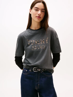 Tommy Jeans Koszulka damska Kobiety Bawełna szary nadruk,
