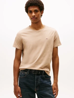 Tommy Jeans Koszulka męska Mężczyźni Bawełna beżowy jednolity,