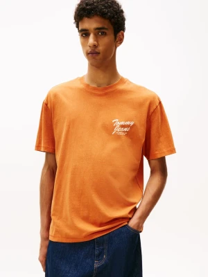 Tommy Jeans Koszulka męska Mężczyźni Bawełna pomarańczowy jednolity,