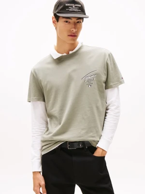 Tommy Jeans Koszulka męska Mężczyźni Bawełna zielony jednolity,