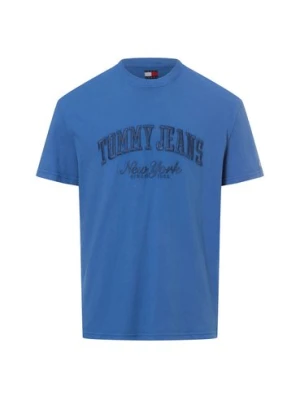 Tommy Jeans Koszulka męska - Vintage Varsity Mężczyźni Bawełna niebieski jednolity,