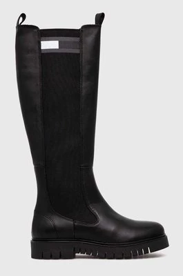 Tommy Jeans kozaki TJW HIGH SHAFT BOOT damskie kolor czarny na płaskim obcasie EN0EN02316