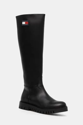 Tommy Jeans kozaki TJW LONG SHAFT BOOT damskie kolor czarny na płaskim obcasie EN0EN02627