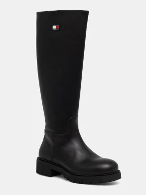 Tommy Jeans kozaki TJW STRETCHY LONG SHAFT damskie kolor czarny na płaskim obcasie EN0EN02828