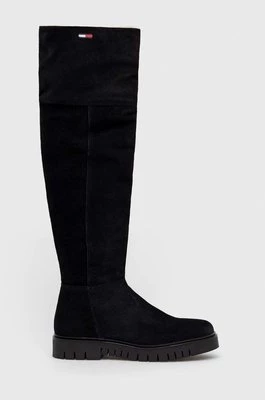 Tommy Jeans kozaki zamszowe Warmlined Long Boot damskie kolor czarny na platformie ocieplone