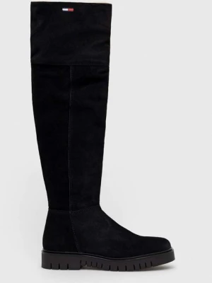 Tommy Jeans kozaki zamszowe Warmlined Long Boot damskie kolor czarny na platformie ocieplone