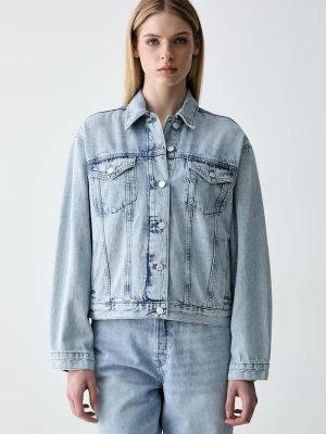 Tommy Jeans krótka kurtka damska jeansowa niebieski