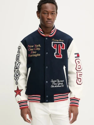 Tommy Jeans kurtka bomber z dodatkiem wełny kolor granatowy przejściowa DM0DM22729