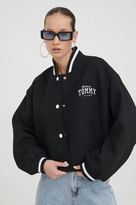 Tommy Jeans kurtka bomber z domieszką wełny kolor czarny przejściowa DW0DW17236