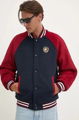 Tommy Jeans kurtka bomber z domieszką wełny kolor granatowy przejściowa DM0DM19631