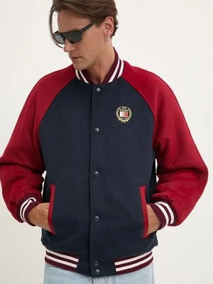 Zdjęcie produktu Tommy Jeans kurtka bomber z domieszką wełny kolor granatowy przejściowa DM0DM19631