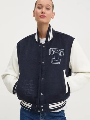 Tommy Jeans kurtka bomber z domieszką wełny kolor granatowy przejściowa DW0DW18845