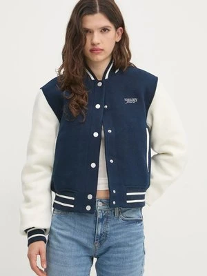 Tommy Jeans kurtka bomber z domieszką wełny kolor granatowy przejściowa DW0DW19320