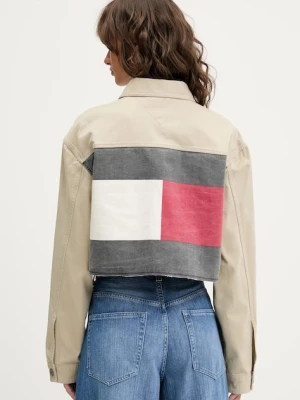 Tommy Jeans kurtka jeansowa kolor beżowy przejściowa oversize DW0DW21431