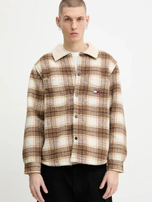 Tommy Jeans kurtka koszulowa kolor brązowy przejściowa oversize DM0DM22010
