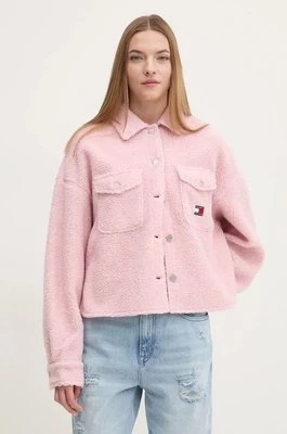 Tommy Jeans kurtka koszulowa kolor różowy oversize DW0DW18869