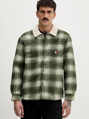 Tommy Jeans kurtka koszulowa kolor zielony przejściowa oversize DM0DM22010