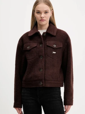 Tommy Jeans kurtka z dodatkiem wełny kolor brązowy przejściowa oversize DW0DW21662