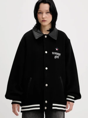 Tommy Jeans kurtka z dodatkiem wełny kolor czarny przejściowa DN0DN00093