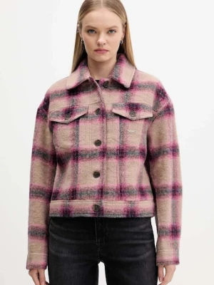 Tommy Jeans kurtka z dodatkiem wełny kolor różowy przejściowa oversize DW0DW21662