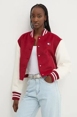 Tommy Jeans kurtka z domieszką wełny kolor czerwony przejściowa oversize DW0DW19744