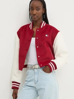 Tommy Jeans kurtka z domieszką wełny kolor czerwony przejściowa oversize DW0DW19744